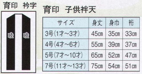 日本の歳時記 9623 シルクプリント子供袢天 育印（袢天帯と鉢巻付） 衿字は「 睦 」となります。※「睦」の下にペンテックス加工にて名入れもできます。お見積り致しますので、お問い合わせ下さい。 サイズ／スペック